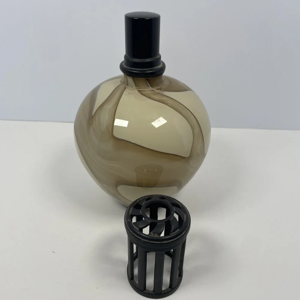 La Tee Da! Fragrance Lamp Glass Effusion Marble/Swirl Cream & Brown Diffuser 7